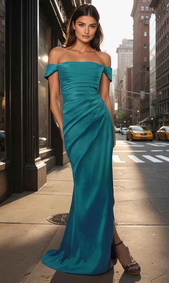 Janique 1046 - Off Shoulder Formal Dress with Slit