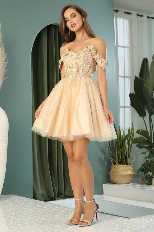 Adora Design 1052 - 3D Butterfly Detail Off Shoulder Short Dress
