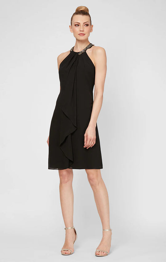S.L. Fashions 111105 - Jeweled Mock Neck Dress
