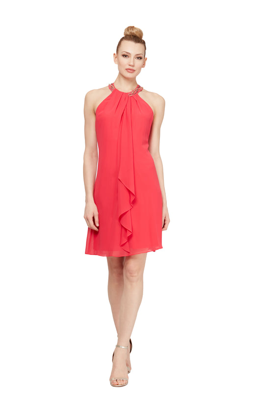 S.L. Fashions 111105 - Jeweled Mock Neck Dress