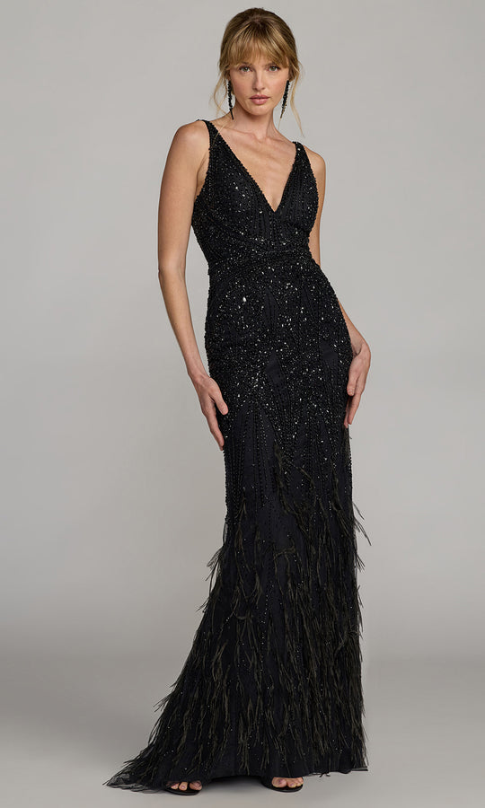 Mac Duggal 11120 - Feathered Hem Beaded Sleeveless Gown