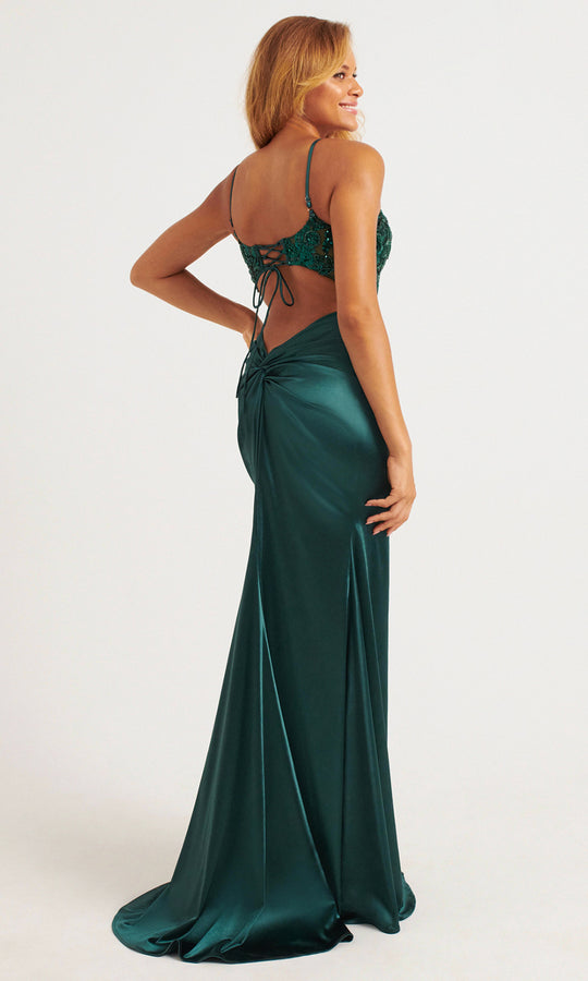 Faviana 11200 - Sequin Applique High Slit Prom Gown