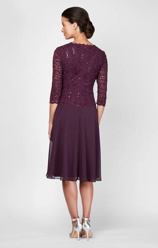 Alex Evenings - 1121796 Scallop Lace Top Tea Length Chiffon Dress