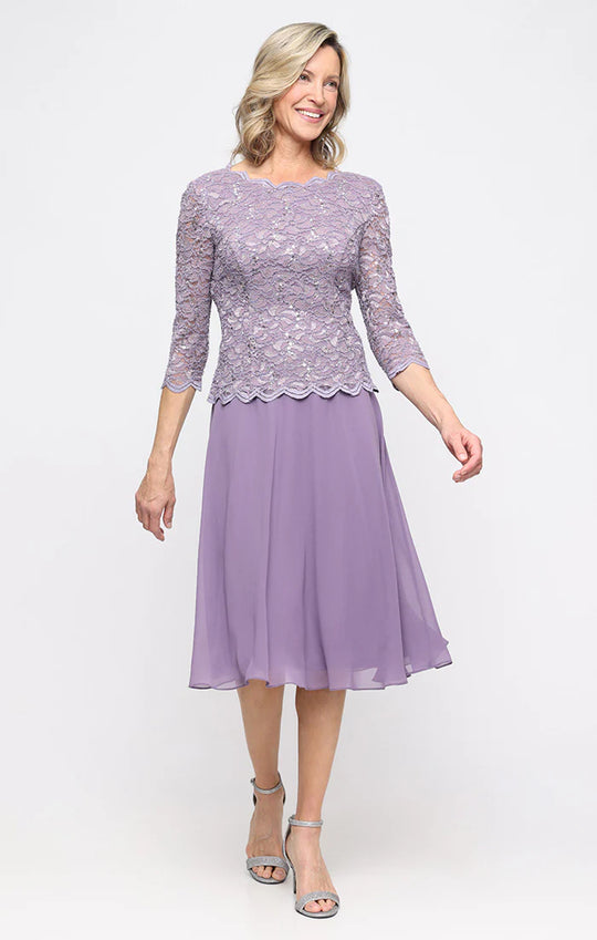 Alex Evenings - 2121796 Lace Scalloped Neck Chiffon A-line Dress