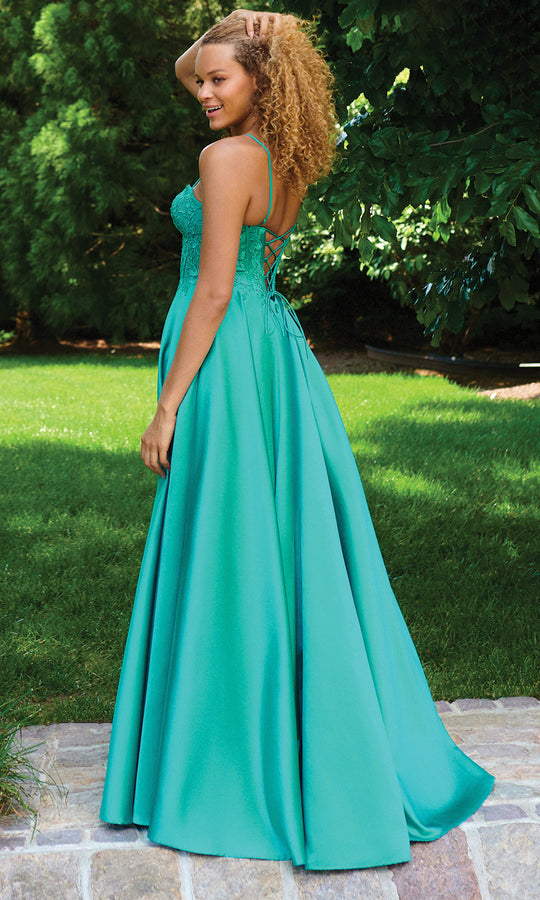Faviana 11259 - Lace Bodice A-Line Satin Prom Gown