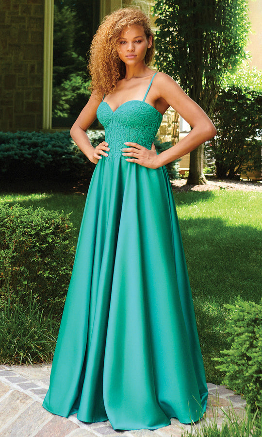 Faviana 11259 - Lace Bodice A-Line Satin Prom Gown