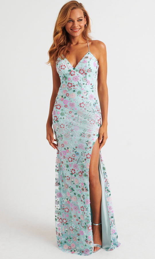 Faviana 11263 - Multi-Colored Floral V-Neck Prom Dress