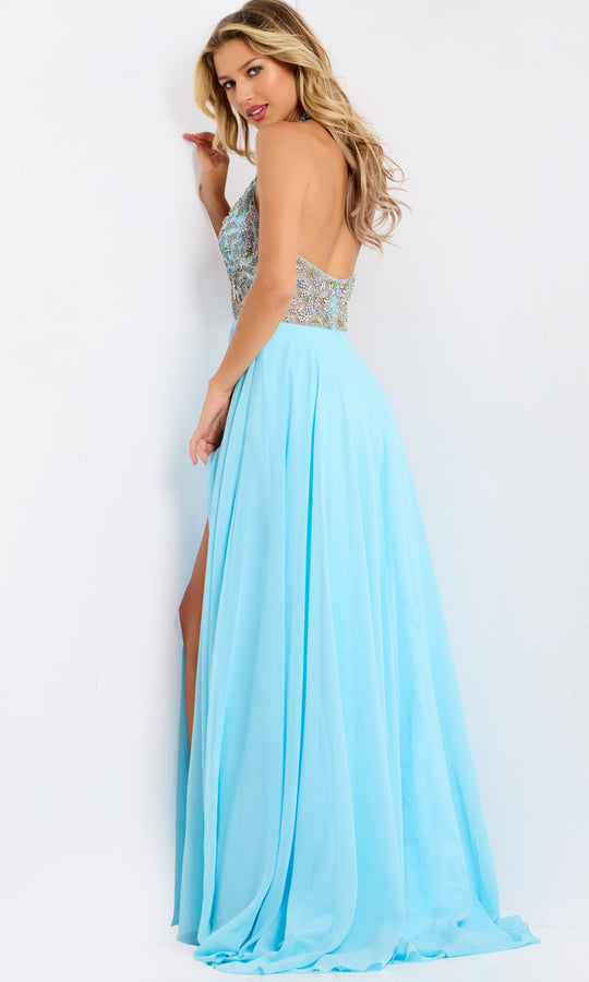 Jovani 48300 - Sheer Beaded Bodice Halter Gown