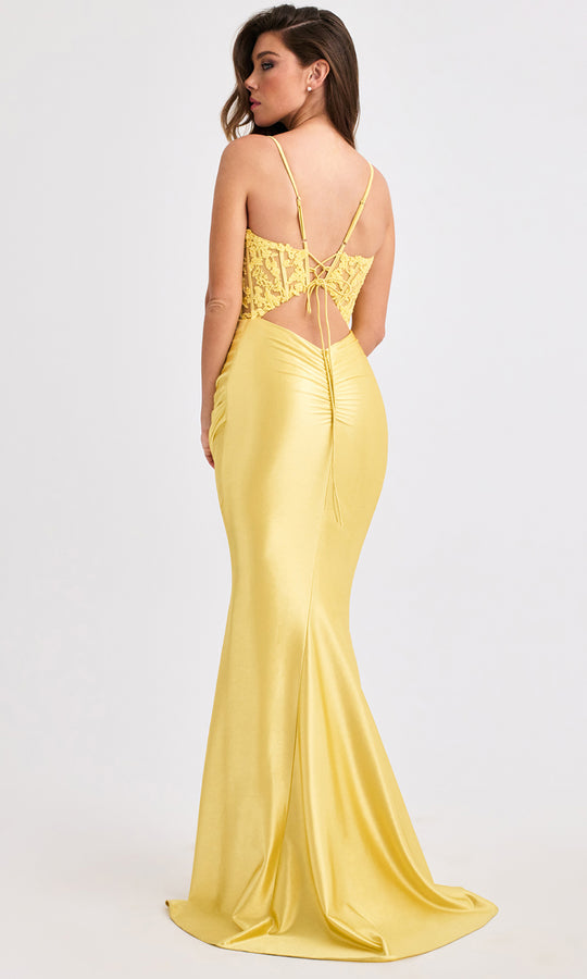 Faviana 11400 - Embroidered Sheer Corset Satin Prom Gown