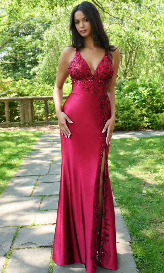 Faviana 11405 - Beaded Applique Deep V-Neckline Gown