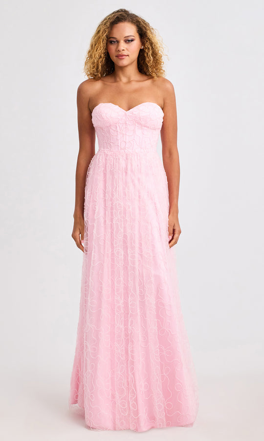 Faviana 11418 - Beaded Bow Pattern Strapless Gown