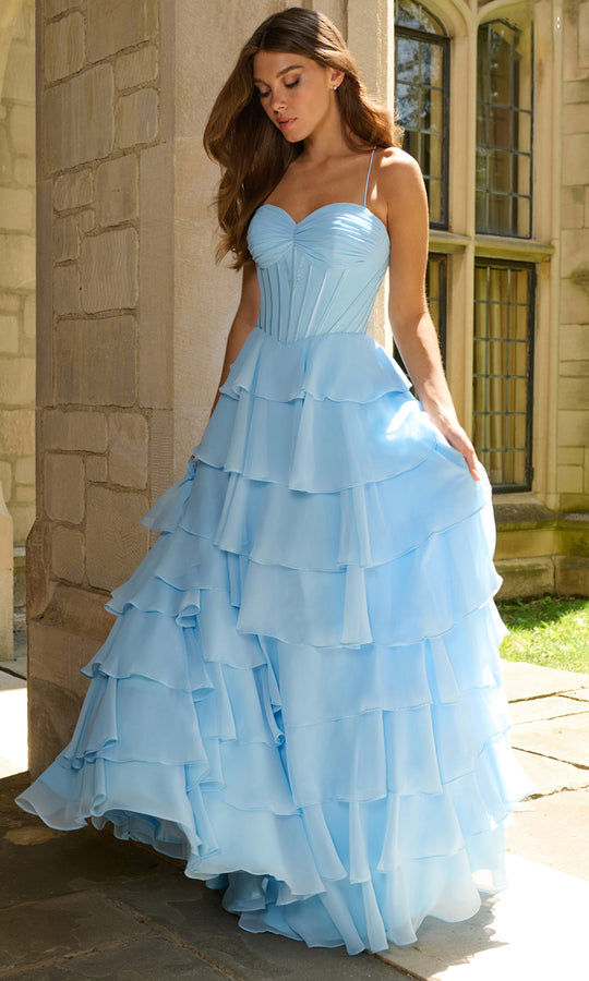 Faviana 11420 - Corset Tiered Ruffle Chiffon Gown
