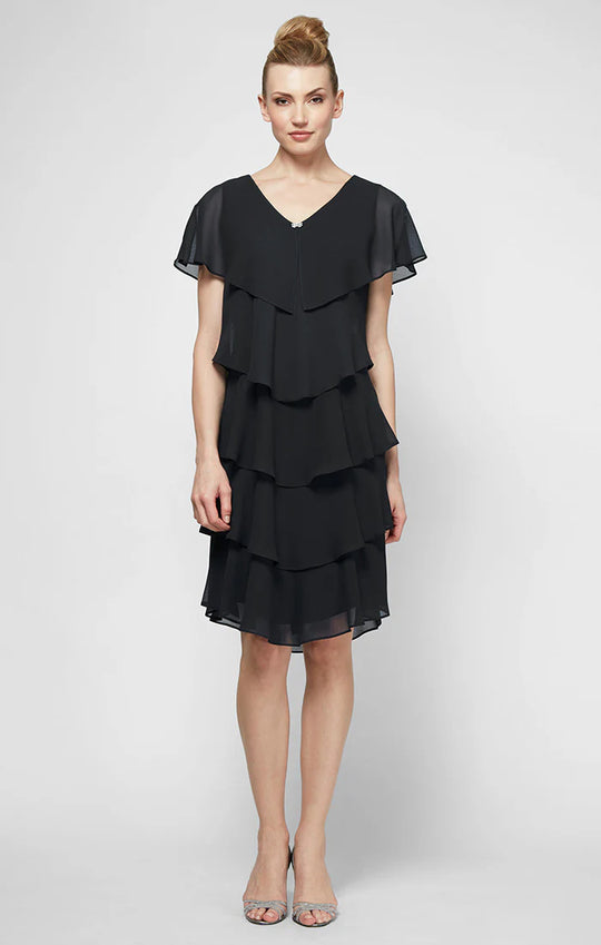 S.L. Fashions 1175251 - Tiered Bodice V-Neck Cocktail Dress