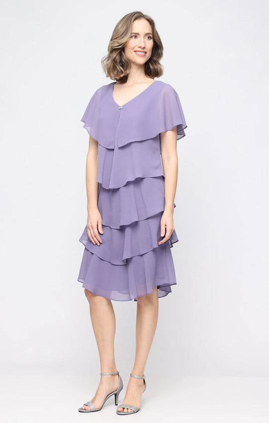 S.L. Fashions 1175251 - Tiered Bodice V-Neck Cocktail Dress