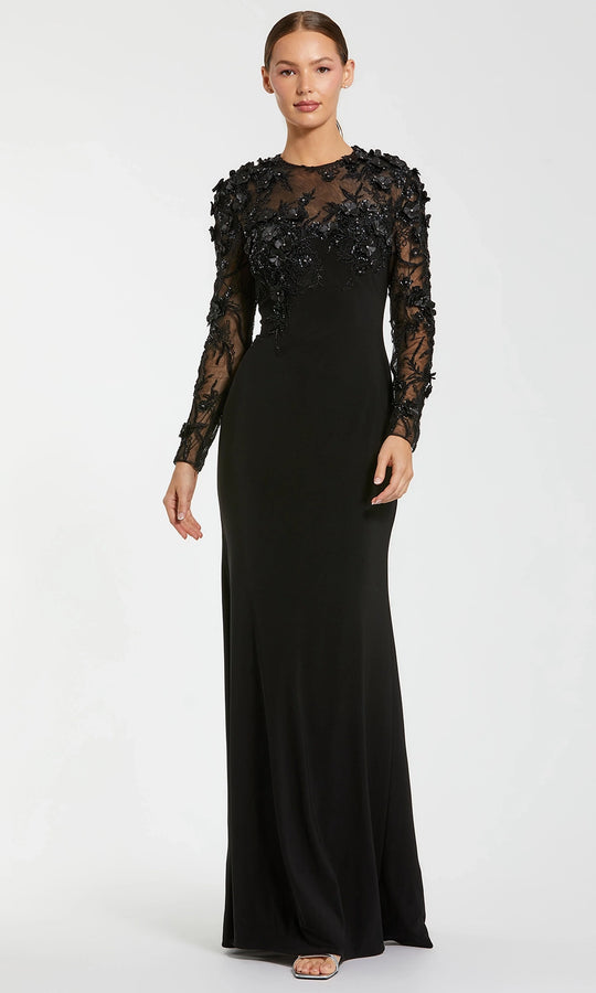 Mac Duggal 11841 - Floral Appliqued Illusion Long Sleeve Gown