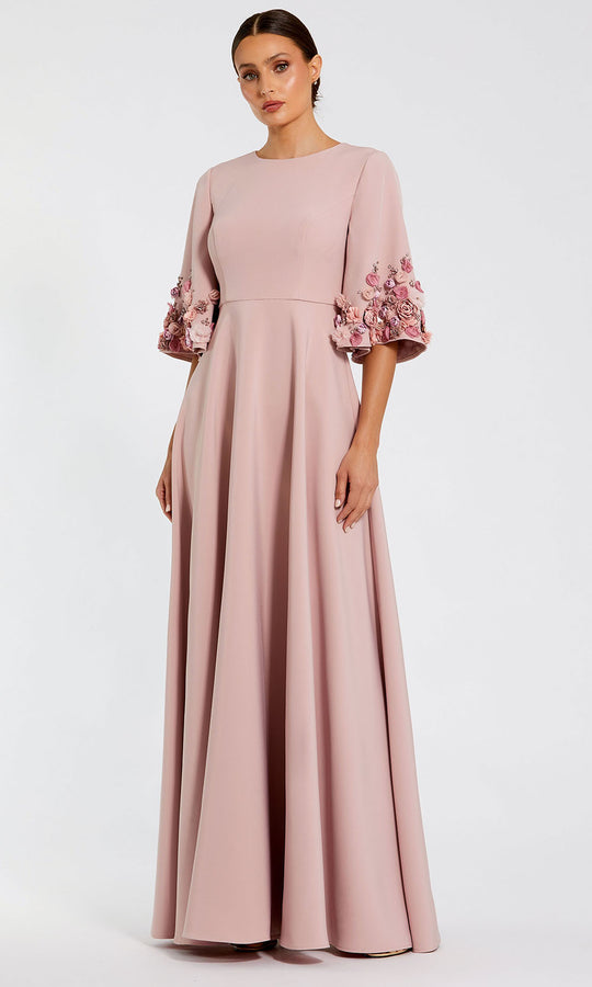 Mac Duggal 11854 - 3D Floral Sleeve A-Line Evening Gown