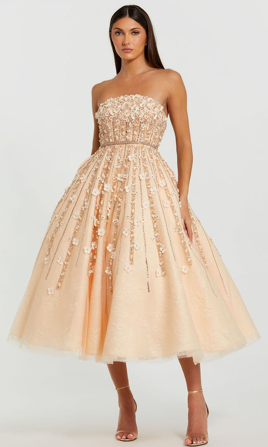 Mac Duggal 11865 - Floral Appliqued Tea-Length Dress