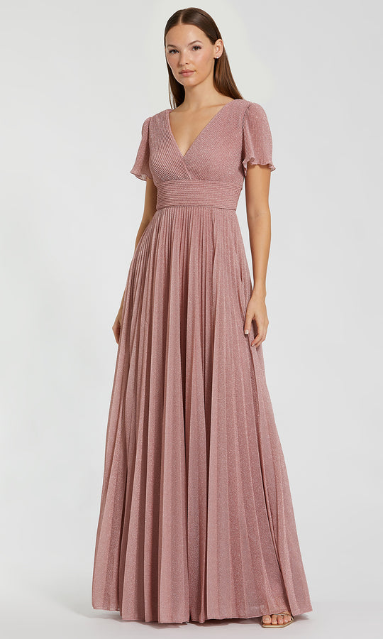 Ieena Duggal 11881 - Short Flutter Sleeve Shimmer Pleated Dress