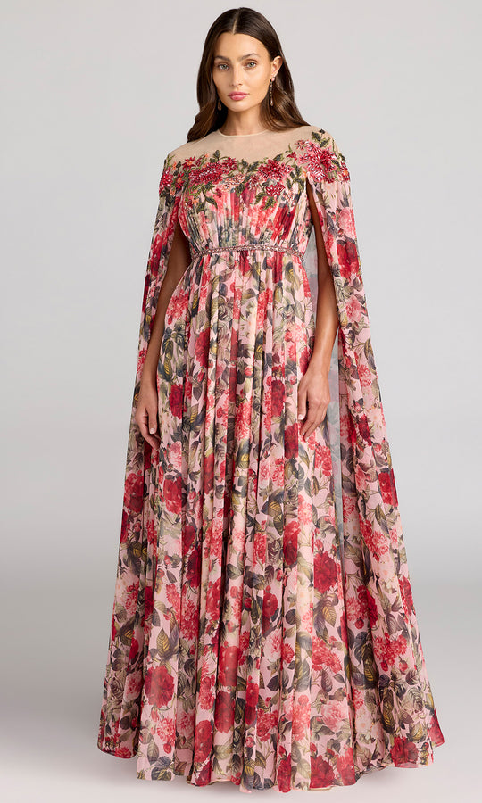Mac Duggal 11907 - Floral Print Illusion High Neck Evening Gown