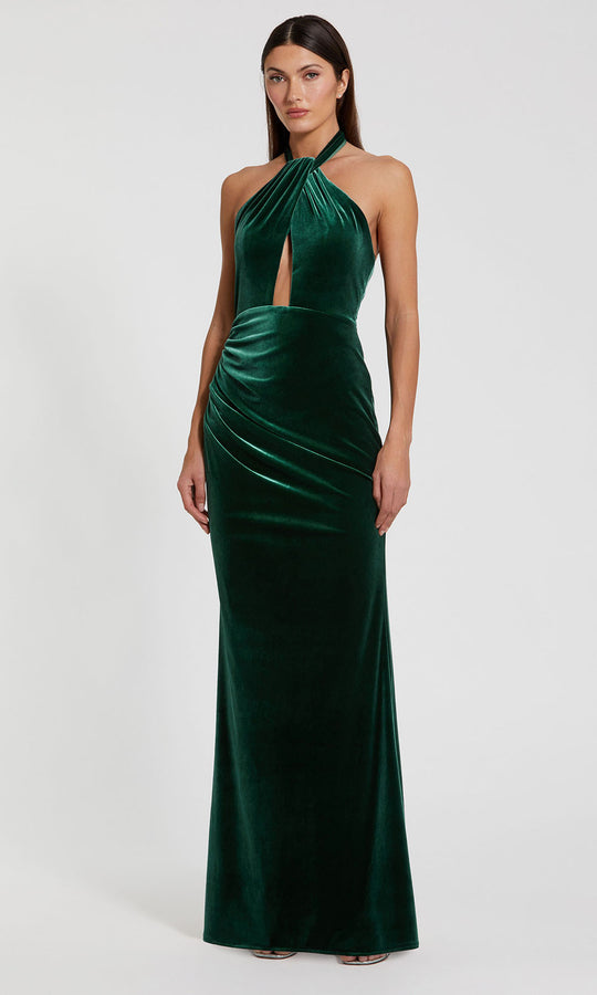 Ieena Duggal 11924 - Velvet Halter Gown with Keyhole