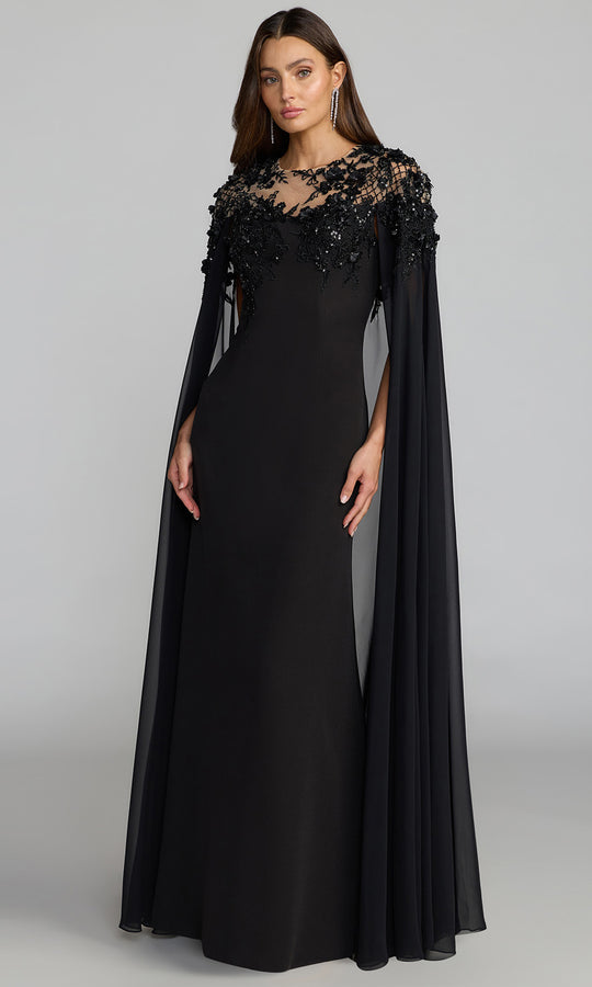 Mac Duggal 11954 - Chiffon Cape Floral Applique Evening Gown