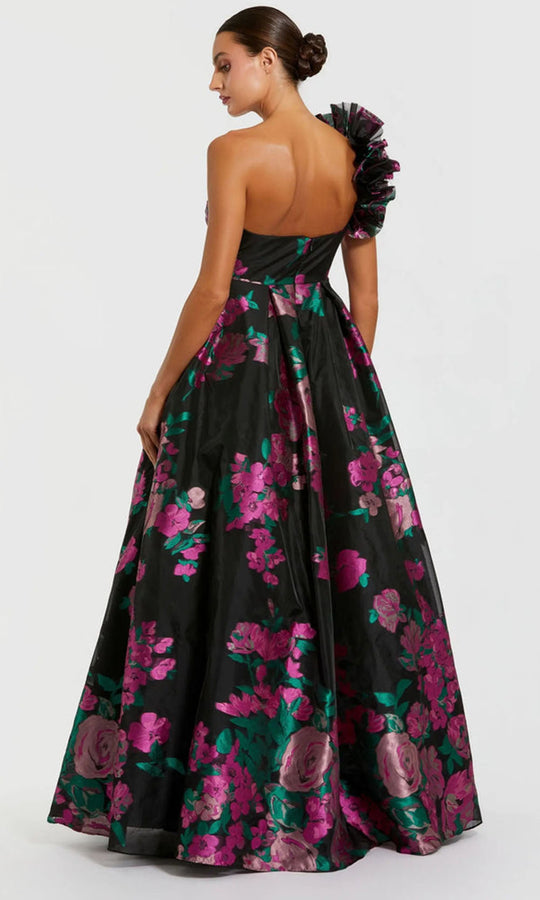 Mac Duggal 11967 - Asymmetric Neck Floral Pleated Ballgown