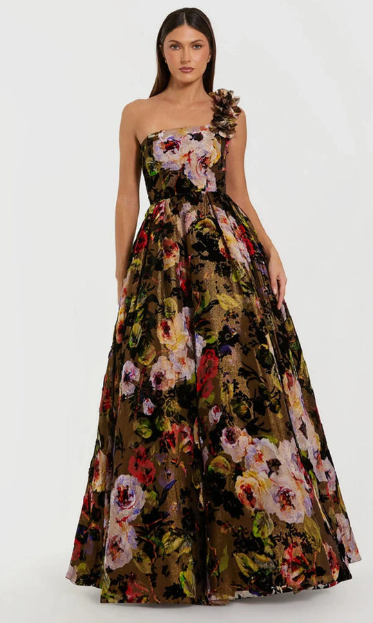 Mac Duggal 11979 - Asymmetric Floral Velvet Ballgown