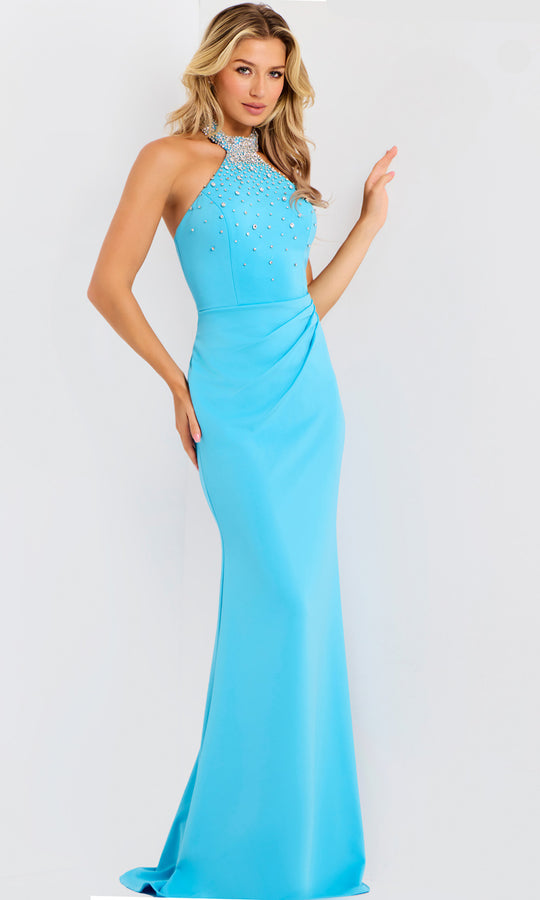 Jovani 45483 - Beaded High Halter Long Dress