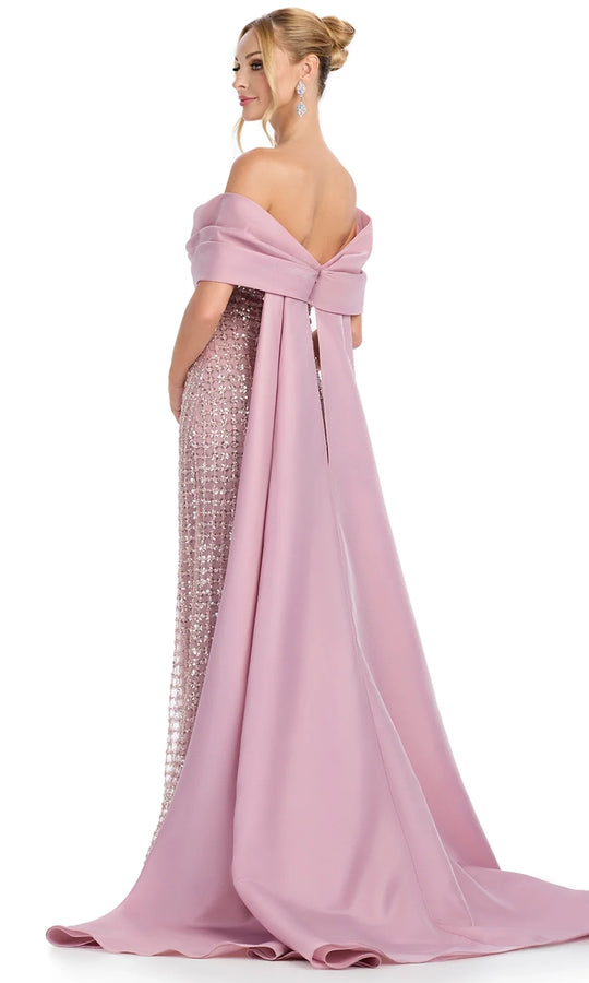 Ashley Lauren 12020 - Off Shoulder Organza Cape Evening Gown