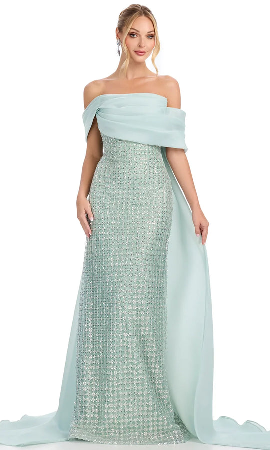 Ashley Lauren 12020 - Off Shoulder Organza Cape Gown