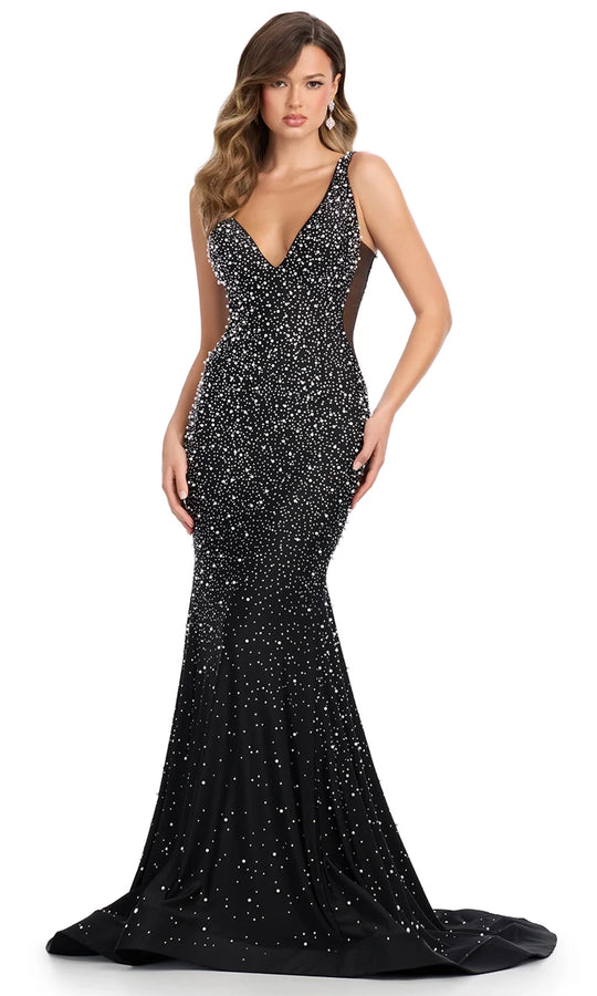 Ashley Lauren 12030 - Fully Beaded Wide Strap Mermaid Gown
