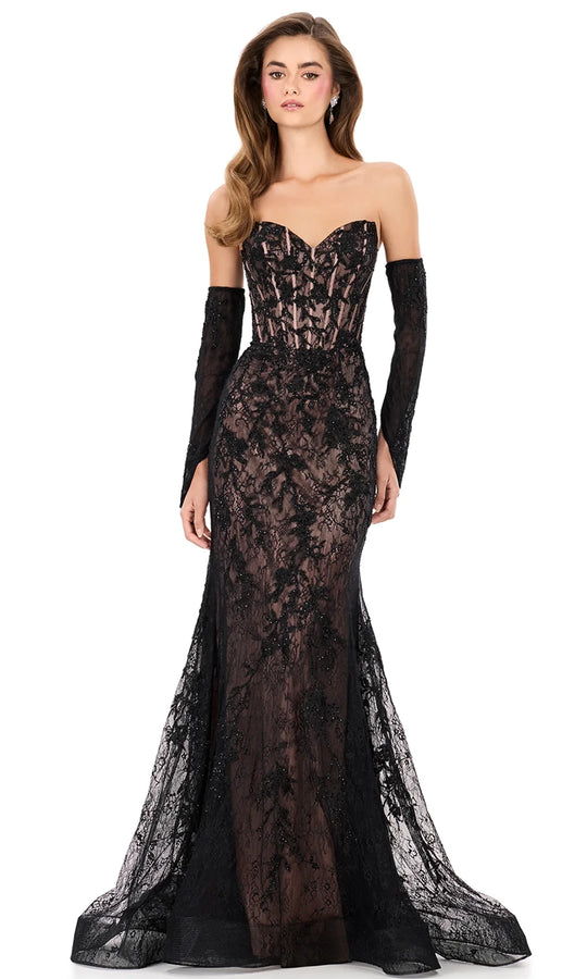 Ashley Lauren 12081 - Strapless Lace Mermaid Gown