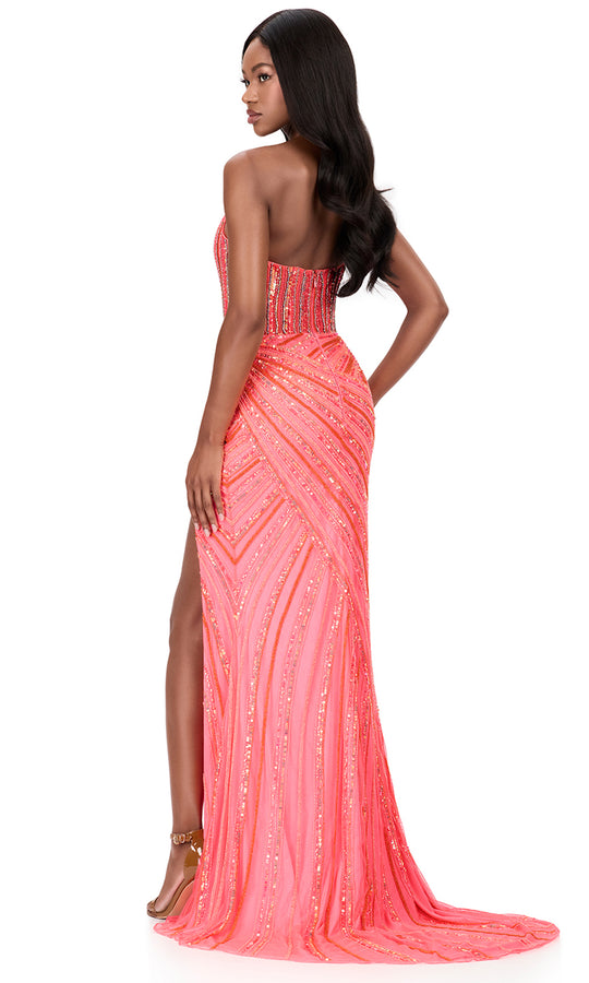 Ashley Lauren 12150 - V-Neckline Beaded Ornate Slit Dress