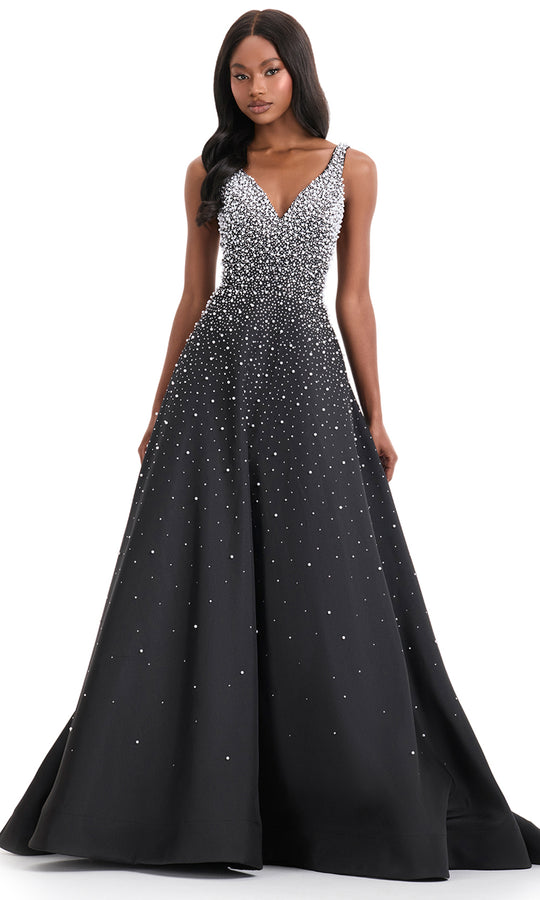Ashley Lauren 12160 - Mikado Beaded V-Neckline Long Dress