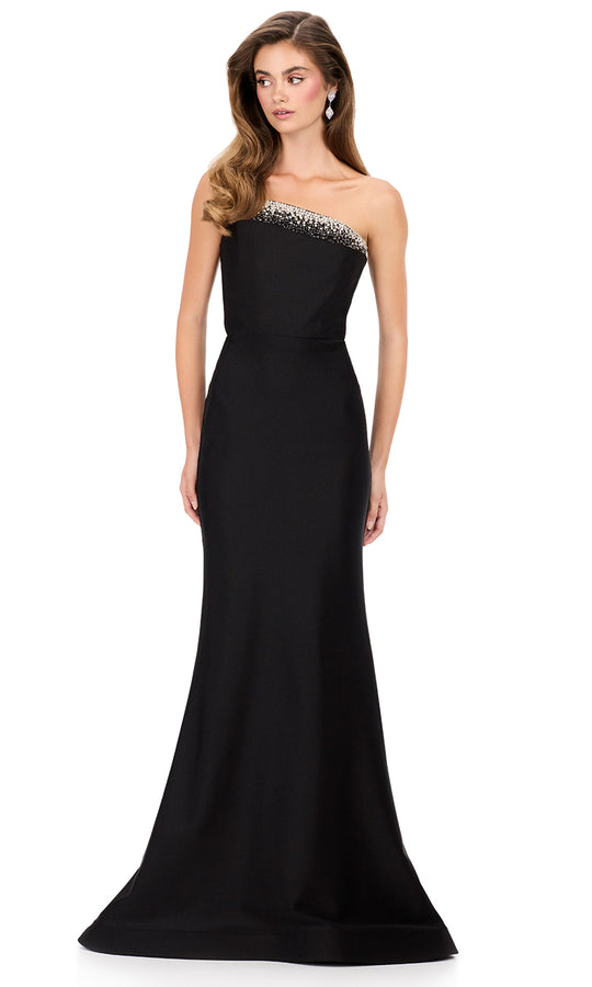 Ashley Lauren 12163 - Beaded Accent Asymmetric Jersey Dress