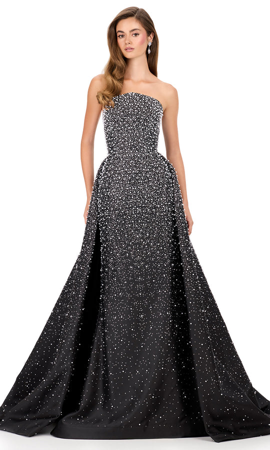 Ashley Lauren 12167 - Pearl Beaded Overskirt Mikado Long Gown