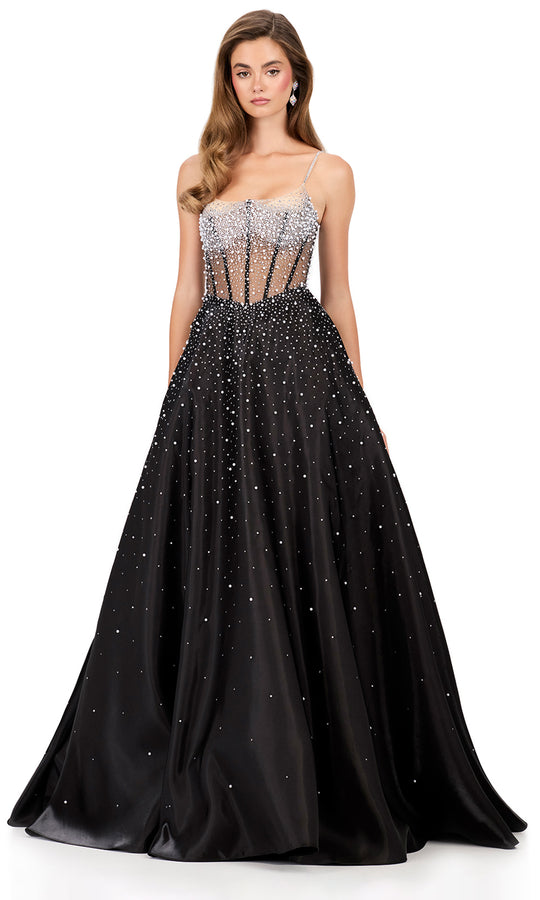 Ashley Lauren 12182 - Corset Top Beaded Spaghetti Strap Gown