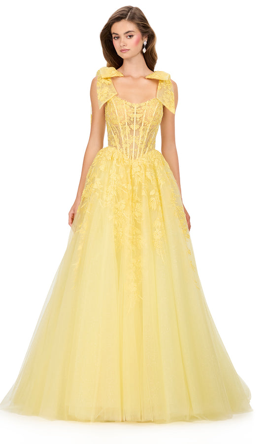 Ashley Lauren 12184 - Embroidered Lace Corset Bustier Gown