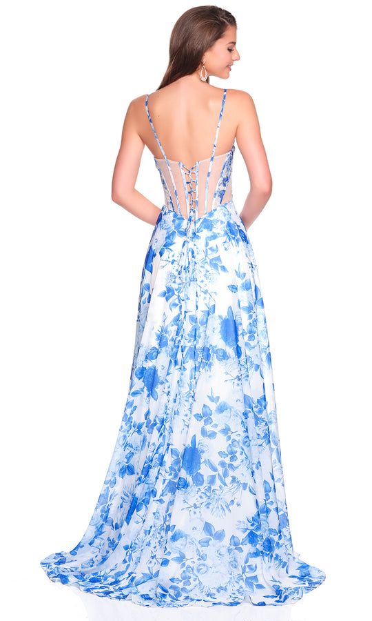 Dave & Johnny 12188 - Floral Print Illusion Corset Prom Dress