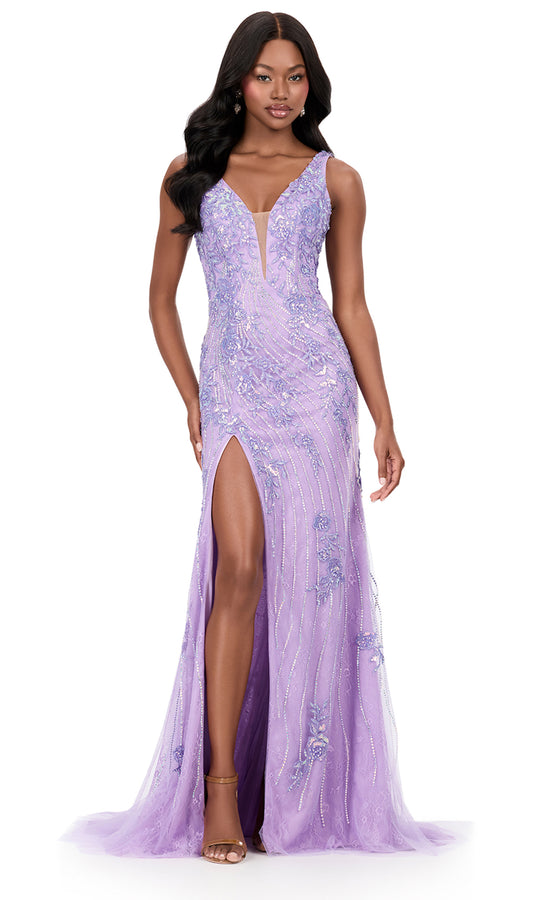 Ashley Lauren 12188 - Beaded Applique Wide Strap Fitted Gown