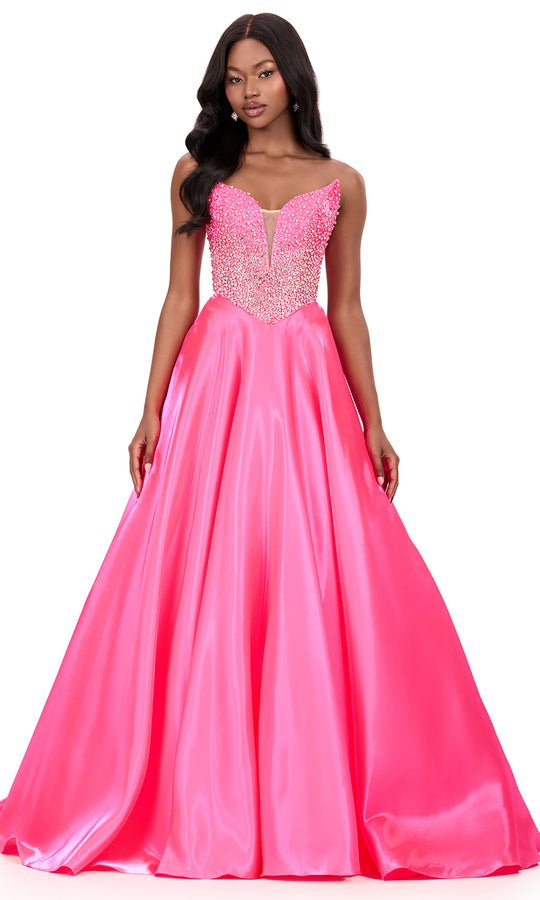 Ashley Lauren 12198 - Crystal Detailed Bustier Satin Ballgown