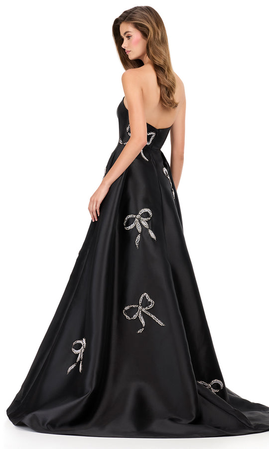 Ashley Lauren 12207 - Crystal Bow Applique Mikado Ballgown
