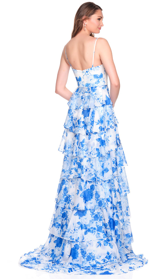 Dave & Johnny 12208 - Floral Print Tiered A-Line Evening Dress
