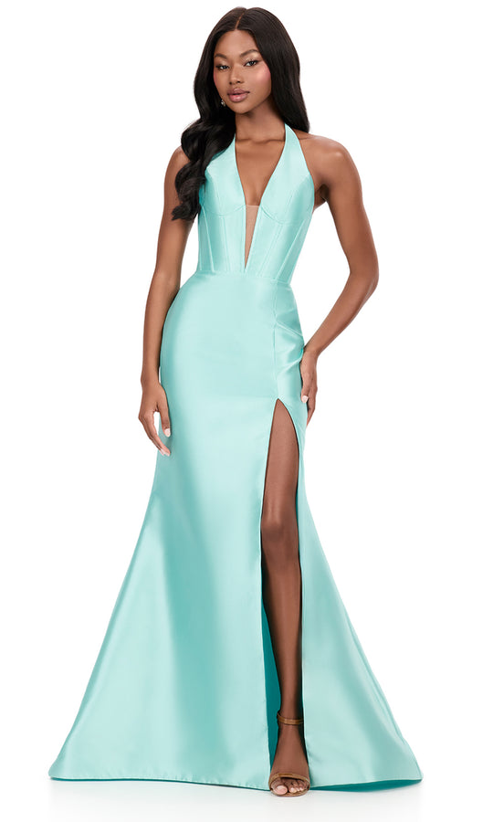 Ashley Lauren 12214 - Halter Neckline Mikado Dress with Ruffle Detail