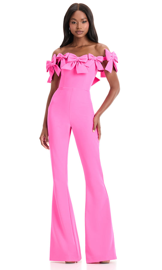 Ashley Lauren 12236 - Off Shoulder Bow Detail Jumpsuit