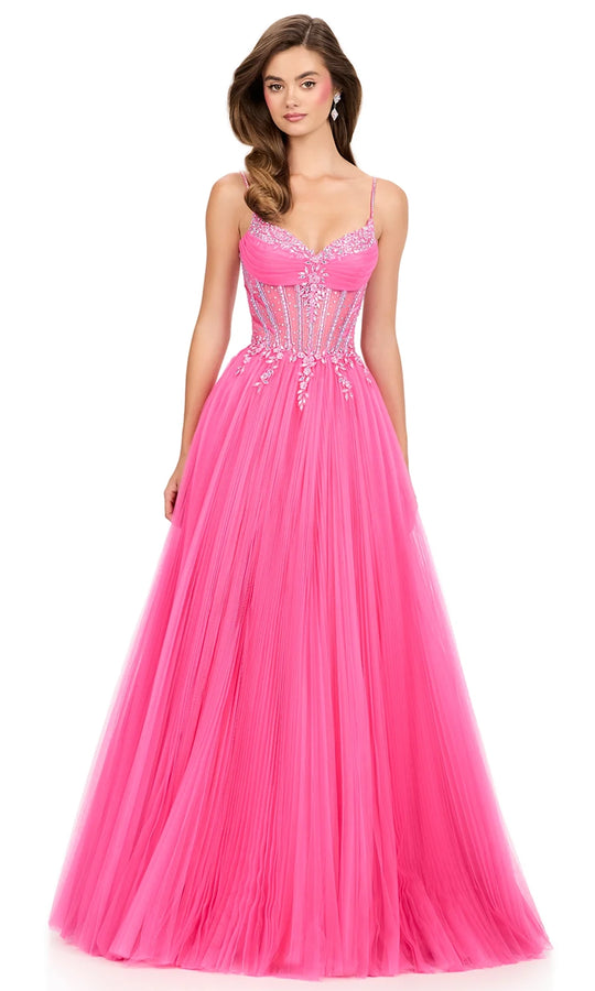 Ashley Lauren 12246 - Beaded Corset Tulle A-Line Evening Gown