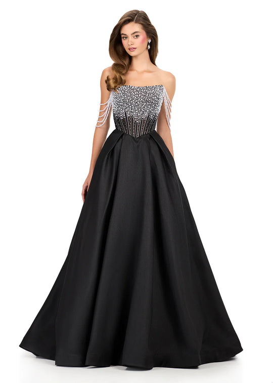 Ashley Lauren 12248 - Off Shoulder Pearl Embellished Ballgown