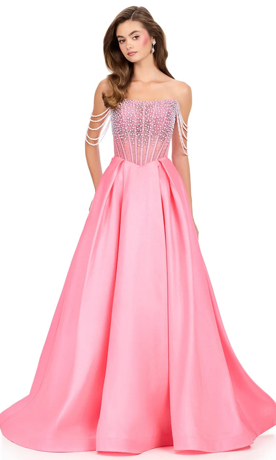Ashley Lauren 12248 - Off Shoulder Pearl Embellished Ballgown
