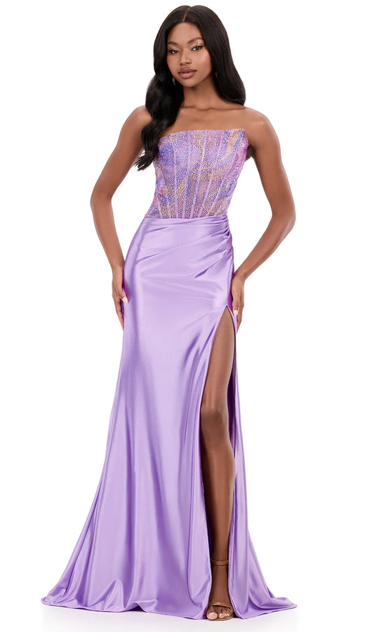 Ashley Lauren 12250 - Beaded Corset Asymmetric Fitted Gown