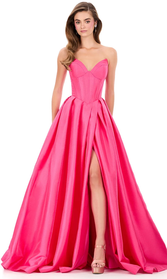 Ashley Lauren 12266 - Pleated Skirt Mikado Strapless Gown